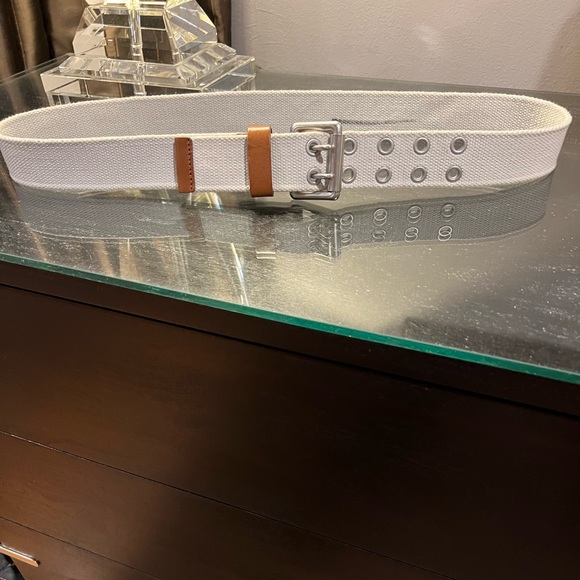 J Crew White Canvas Dual Prong Belt